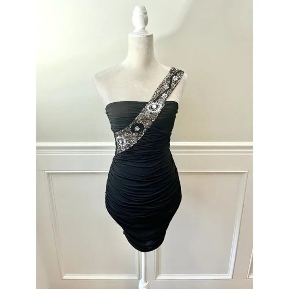 Arden B Embellished Black Bodycon Mini Dress S